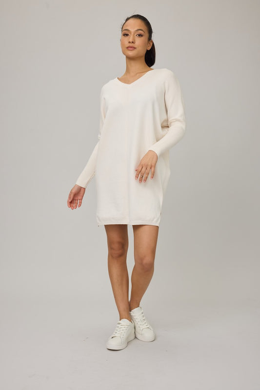 Knit Dress With Ribbed Sleeves
