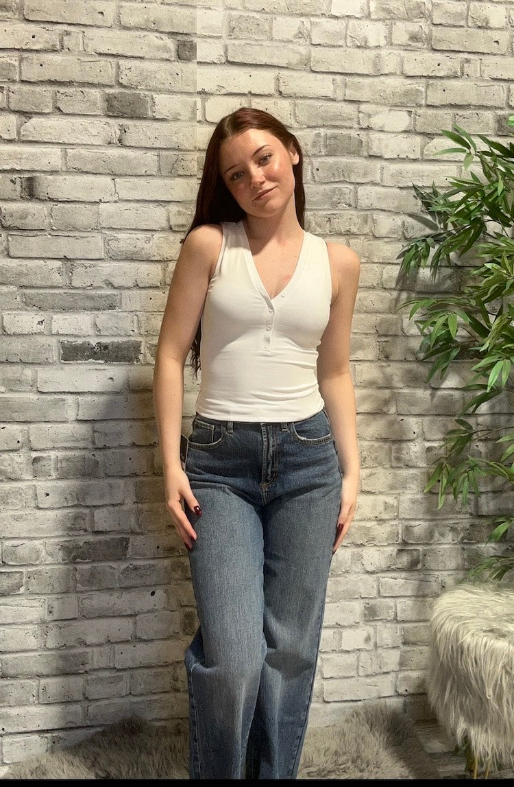 Helane Sleeveless V-Neck Henley Top|RD Style Style: 75T023S| – Fashionista