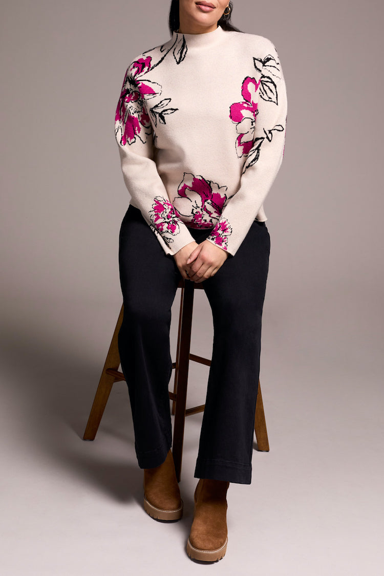 Funnel Neck Floral Sweater