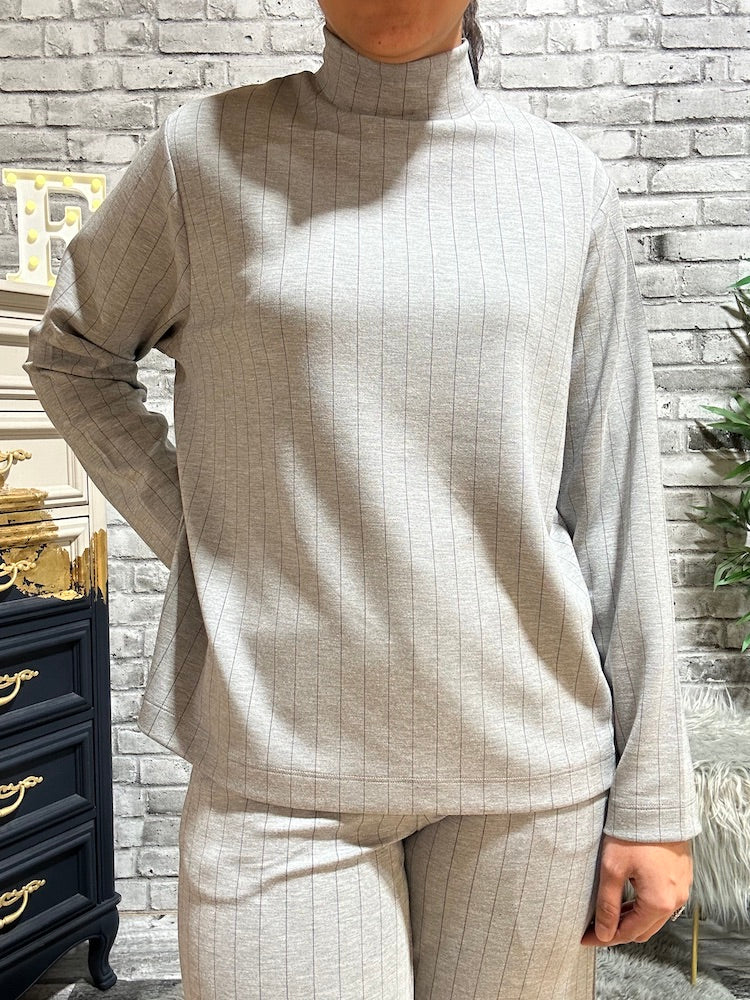 Mock Neck Pinstripe Long Sleeve Top