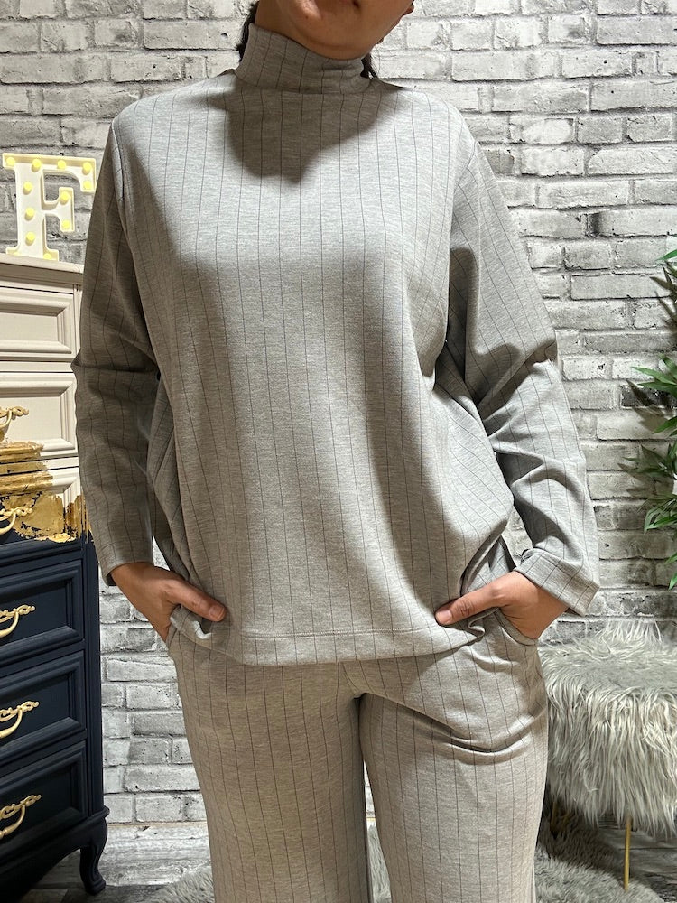 Mock Neck Pinstripe Long Sleeve Top