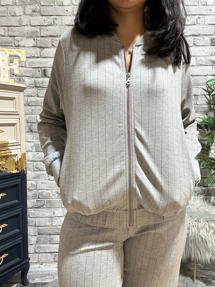 Pinstripe Zip Up Sweater
