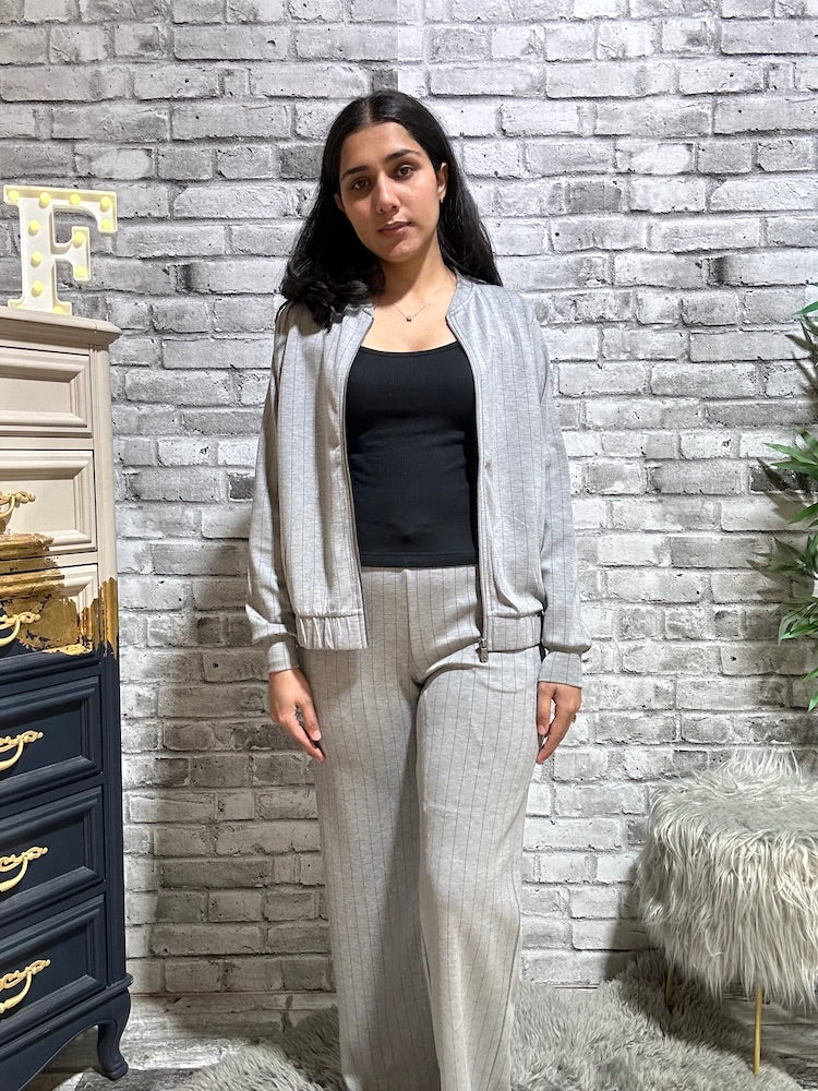 Pinstripe Zip Up Sweater