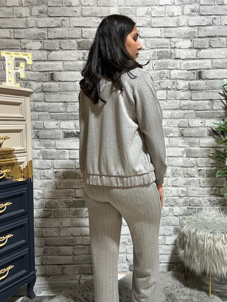 Pinstripe Zip Up Sweater