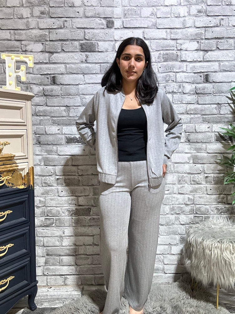 Pinstripe Zip Up Sweater