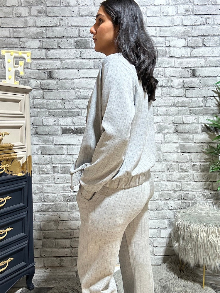 Pinstripe Zip Up Sweater