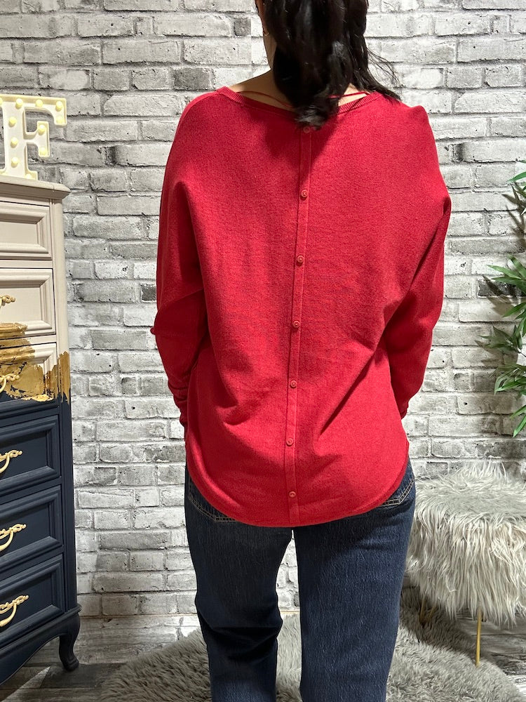 Button Back Long Sleeve Sweater