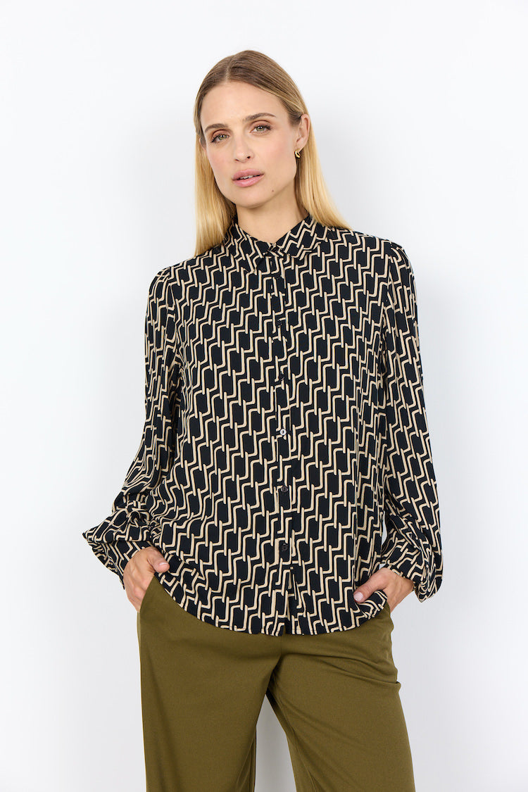 Geometric Button Up Blouse