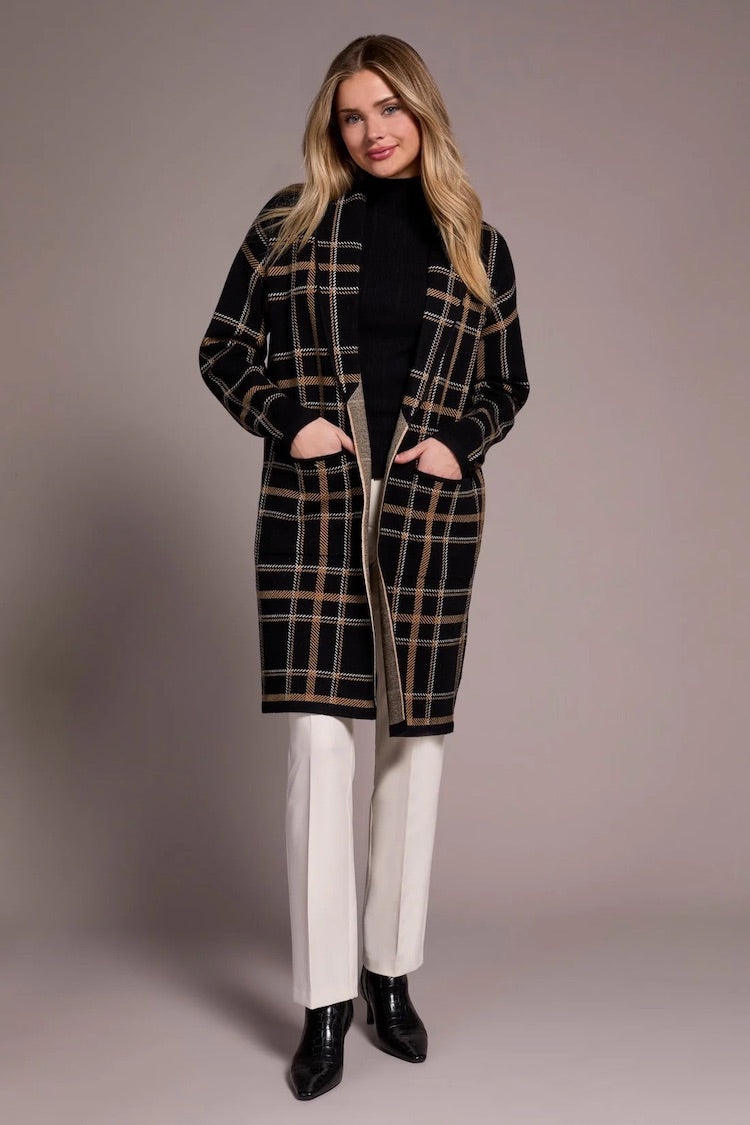 Double Knit Long Plaid Coatigan