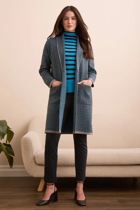 Double Knit Long Plaid Coatigan