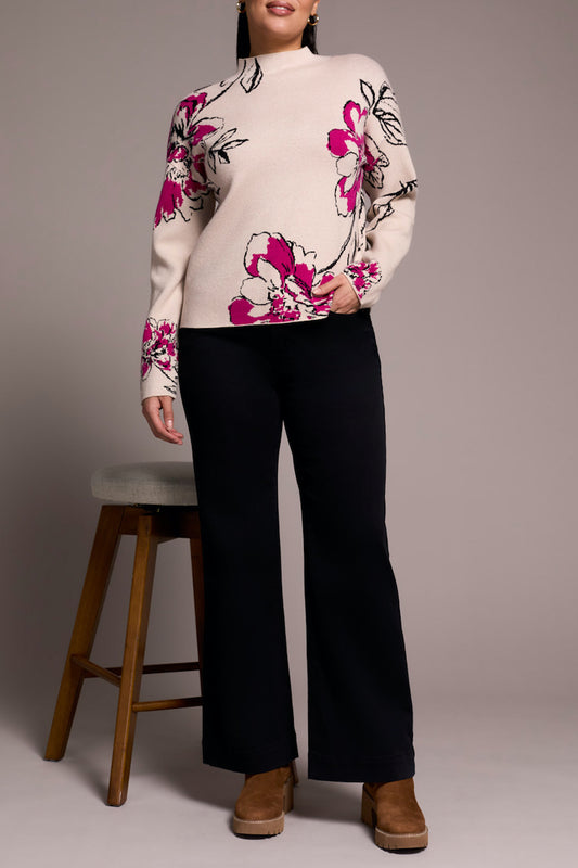 Funnel Neck Floral Sweater
