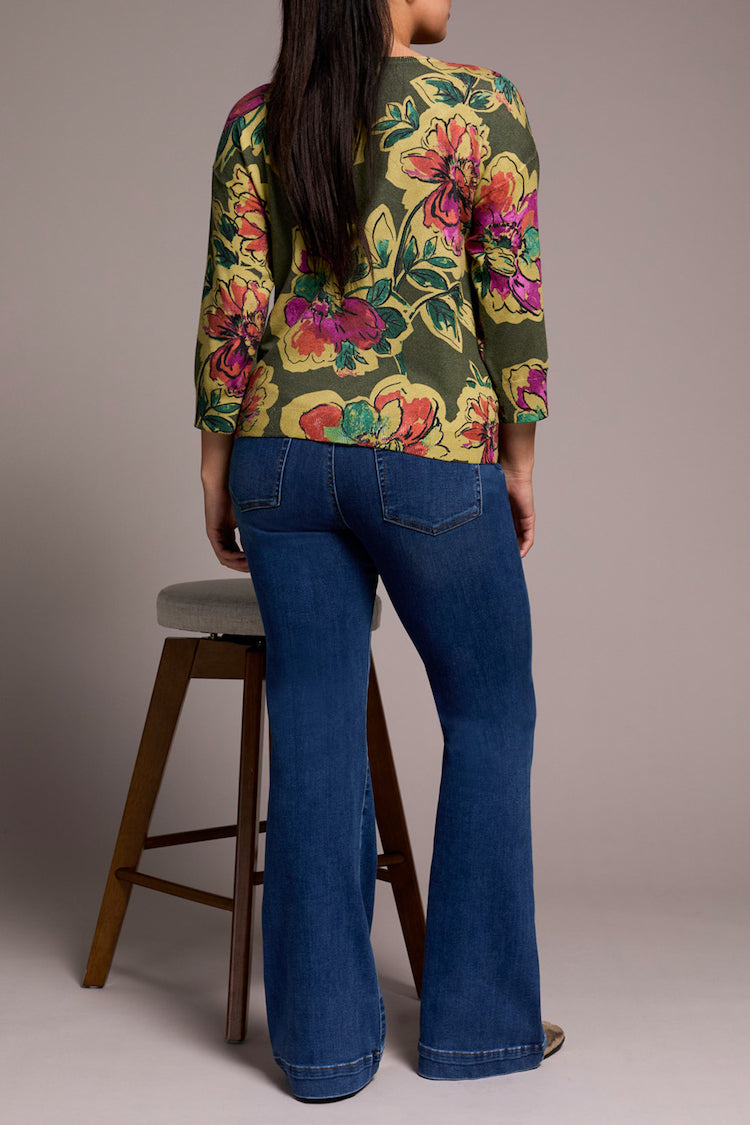 3/4 Sleeve Crew Neck Sweater