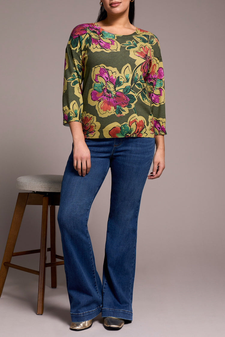 3/4 Sleeve Crew Neck Sweater