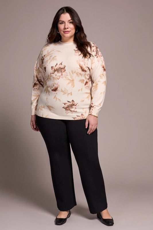 Curvy Sizes Lightweight Printed Long-Sleeve Funnel Neck Sweater