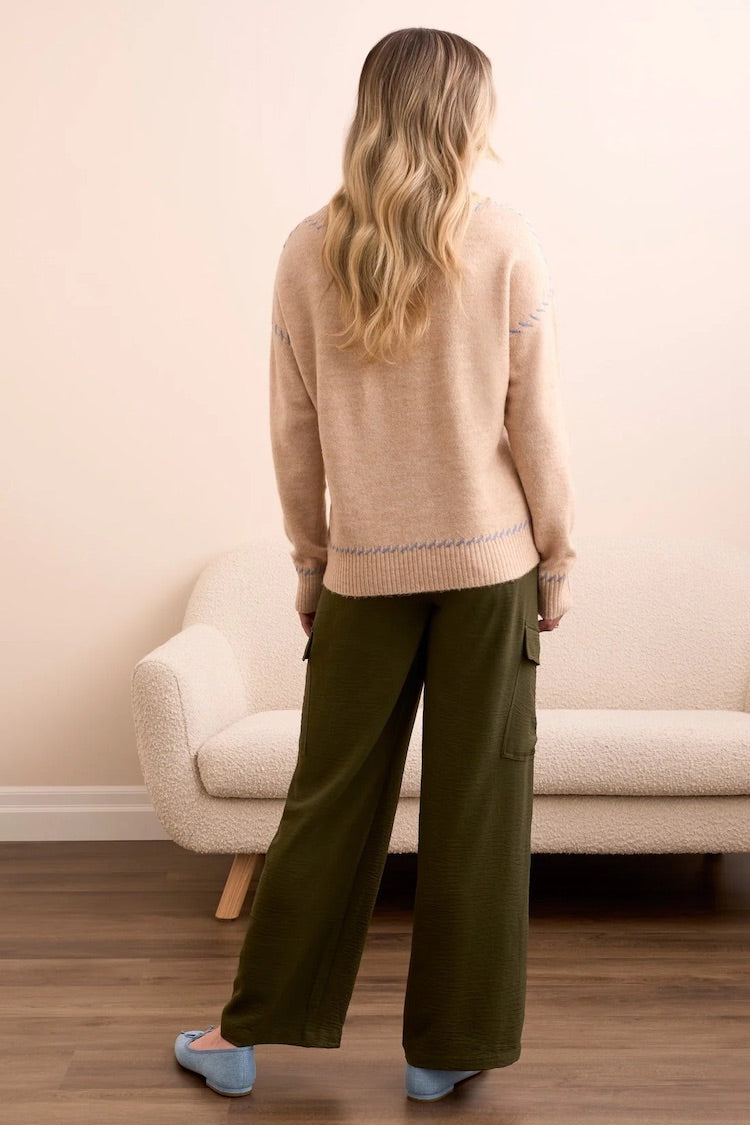 Crew Neck Sweater With Stitching Detail