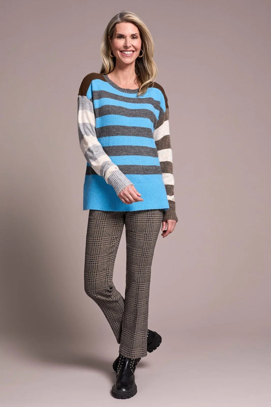 Soft Knit Combo Striped Boat Neck Sweater