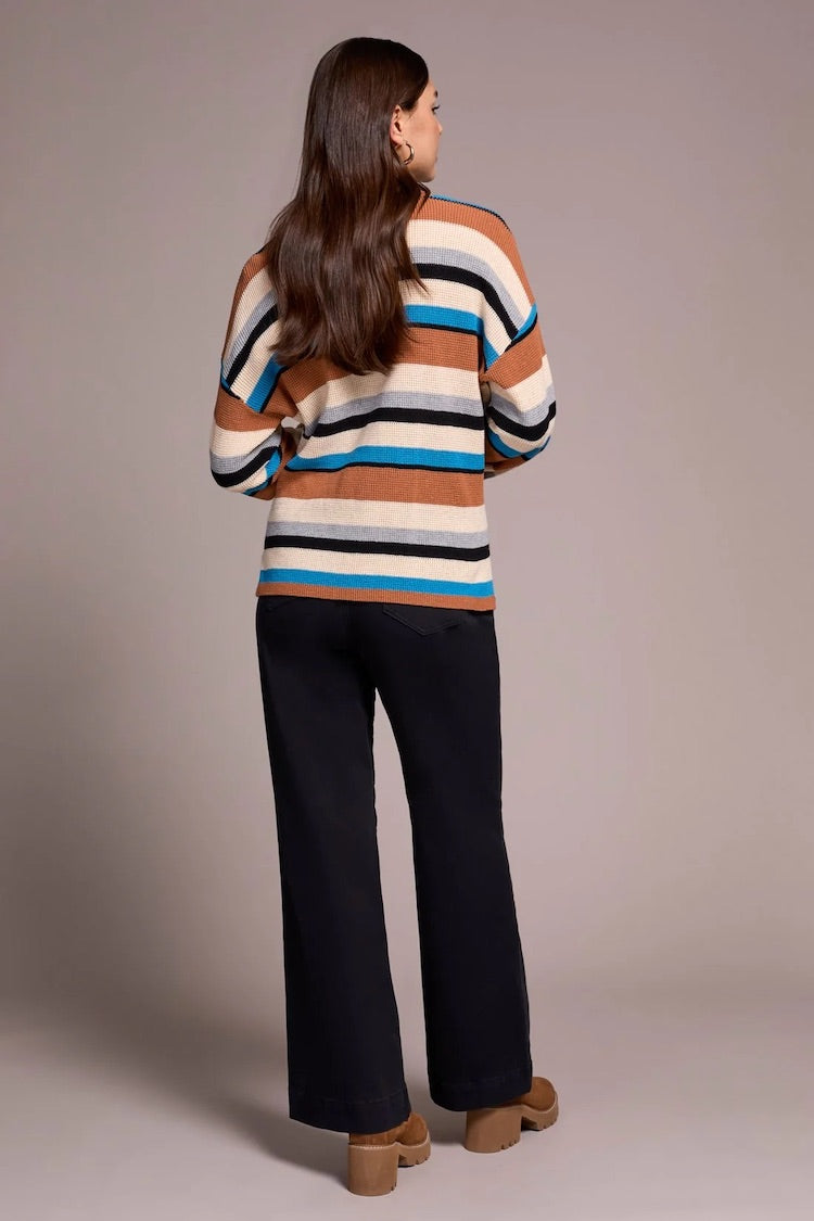 Combed Cotton U-Neck Waffle Sweater