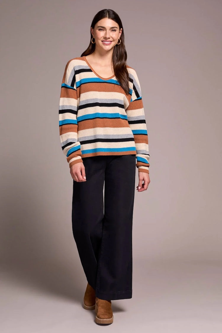 Combed Cotton U-Neck Waffle Sweater