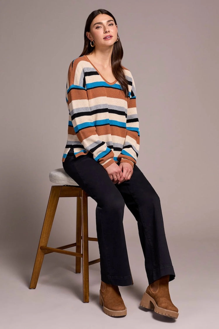 Combed Cotton U-Neck Waffle Sweater