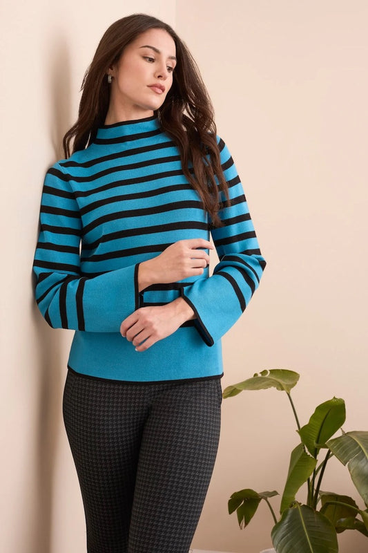 Lightweight Mock Neck Striped Sweater