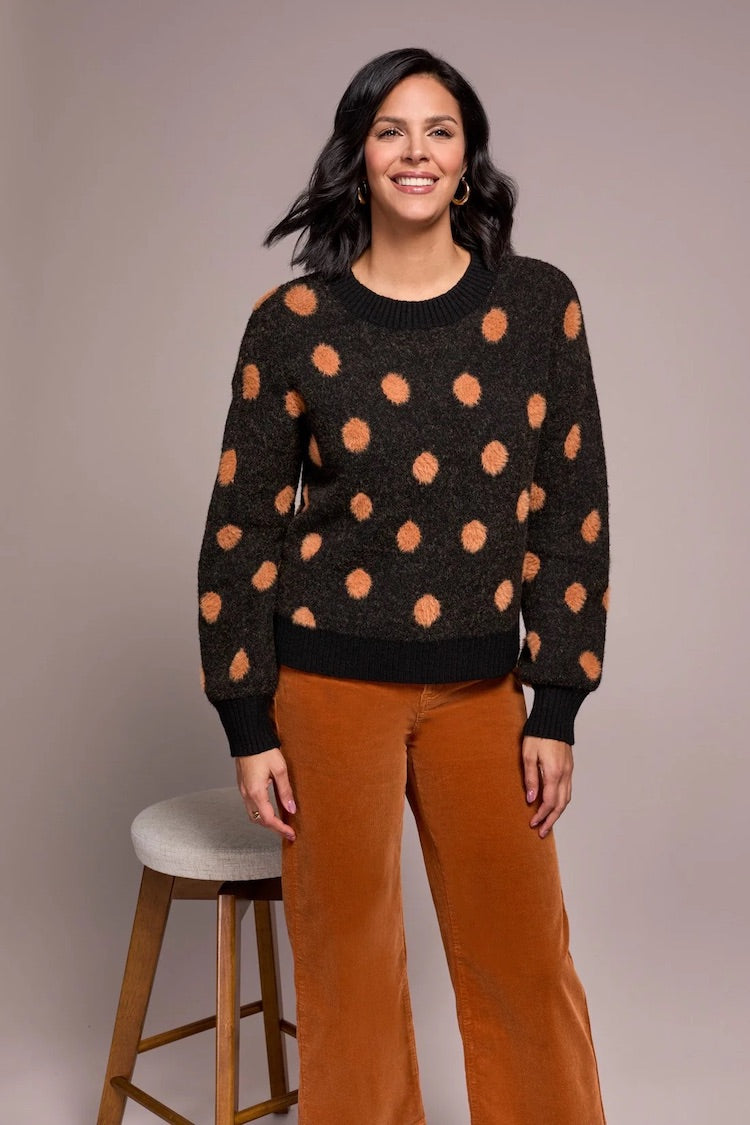Knit Eyelash Crew Neck Polka-Dot Sweater