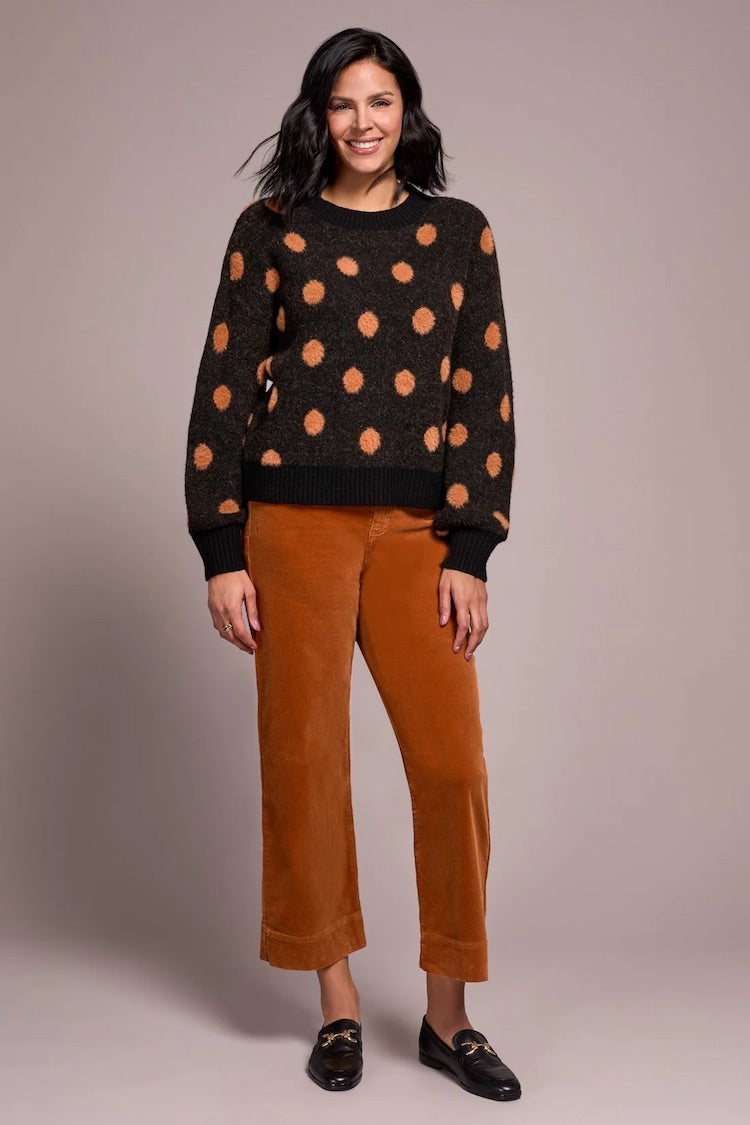 Knit Eyelash Crew Neck Polka-Dot Sweater