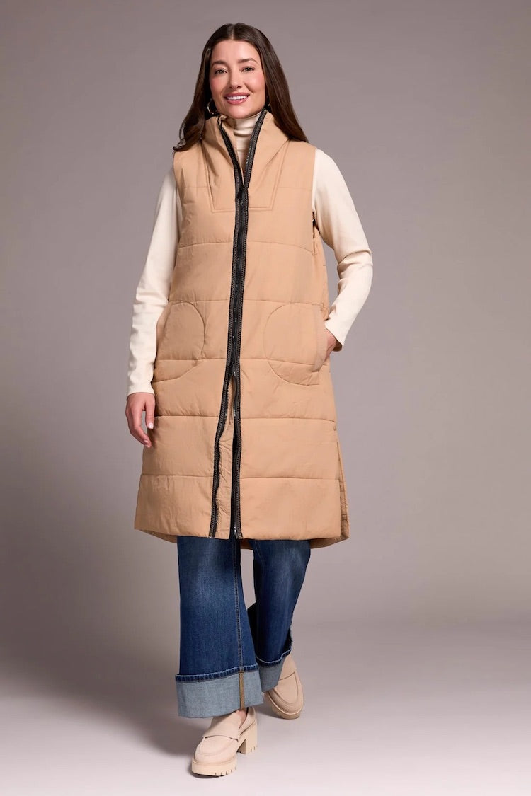 Long Zip-Front Quilted Vest