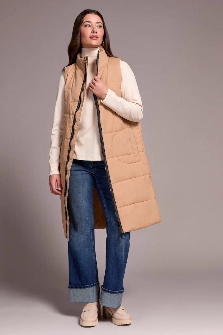 Long Zip-Front Quilted Vest