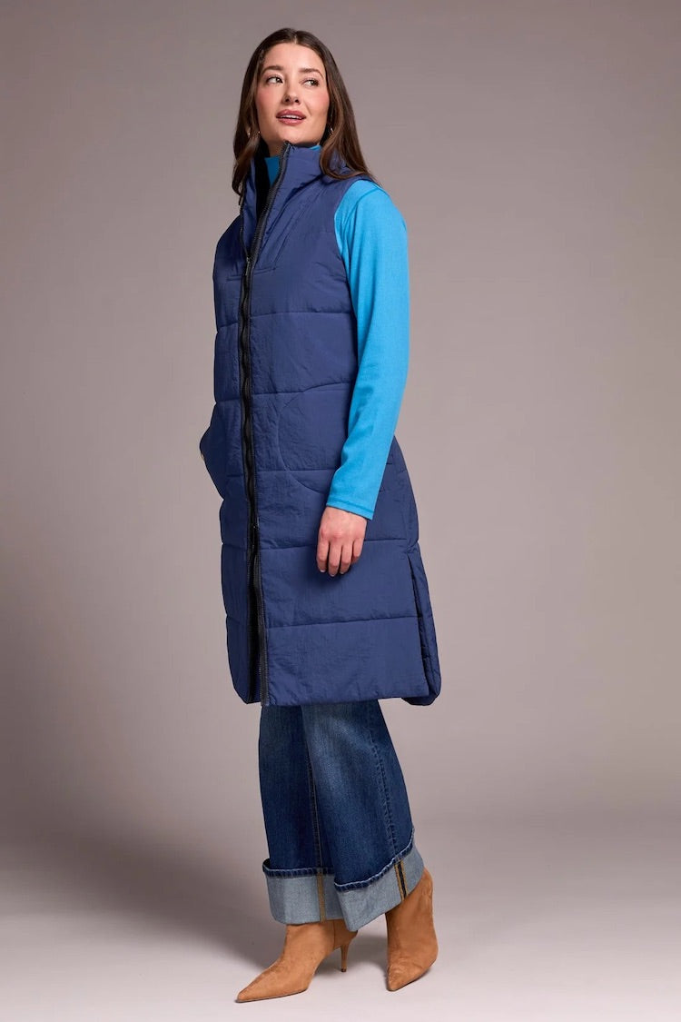 Long Zip-Front Quilted Vest