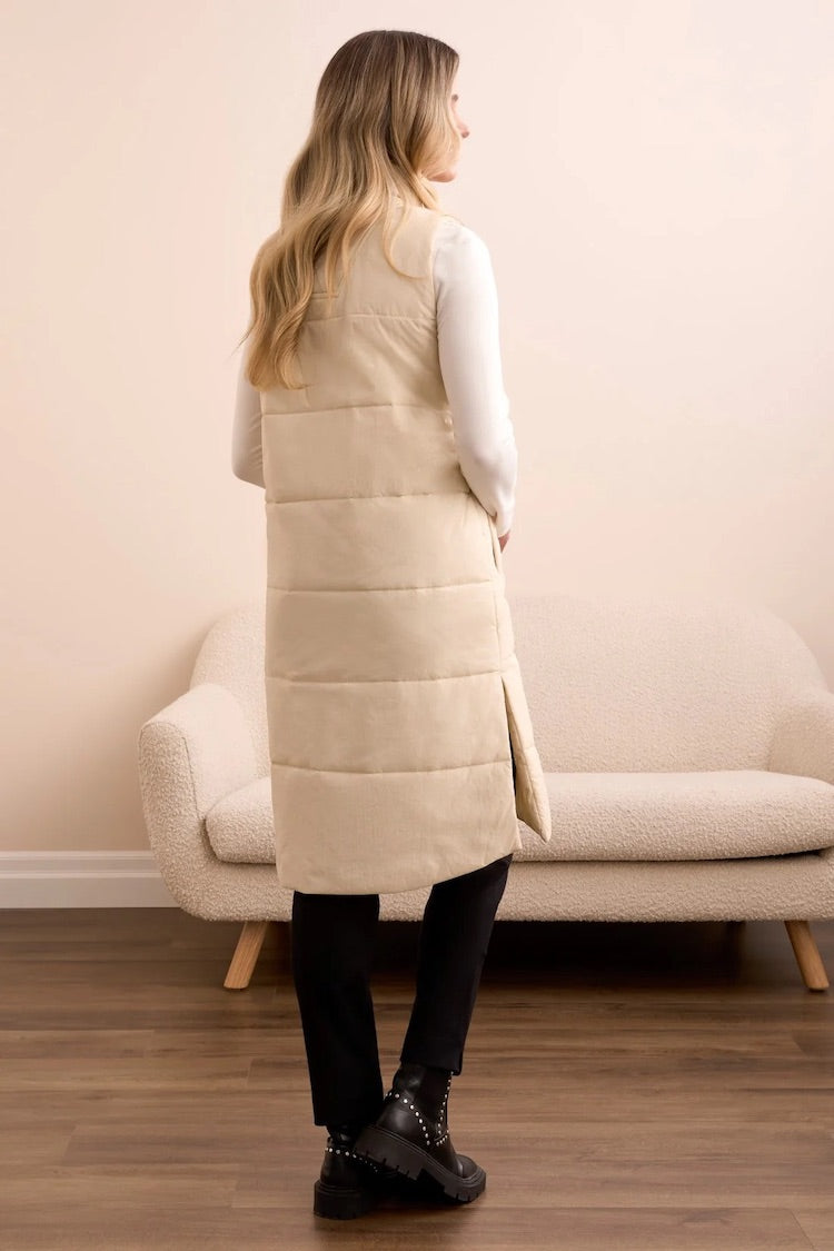Long Zip-Front Quilted Vest