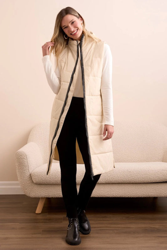Long Zip-Front Quilted Vest