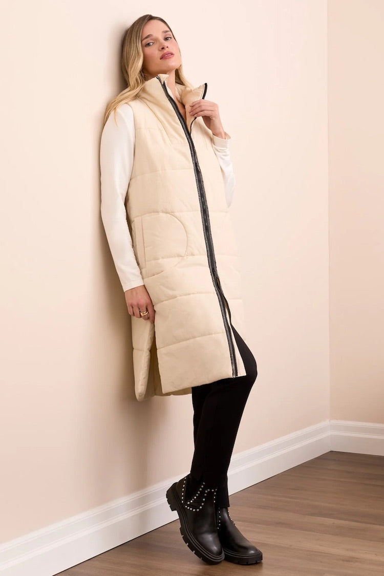 Long Zip-Front Quilted Vest