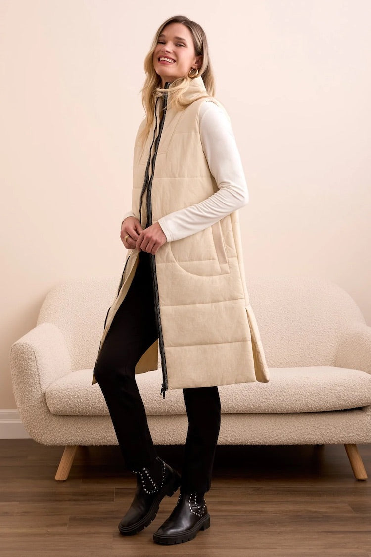 Long Zip-Front Quilted Vest