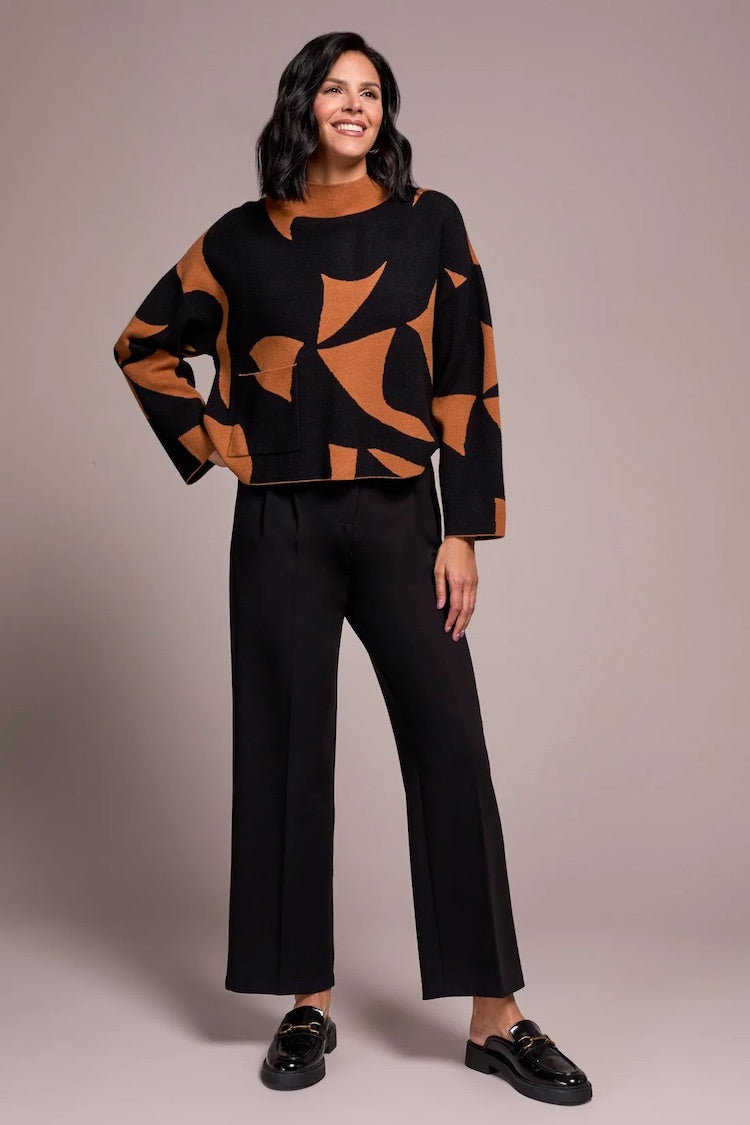 Oversized Mock Neck Abstract Print Sweater