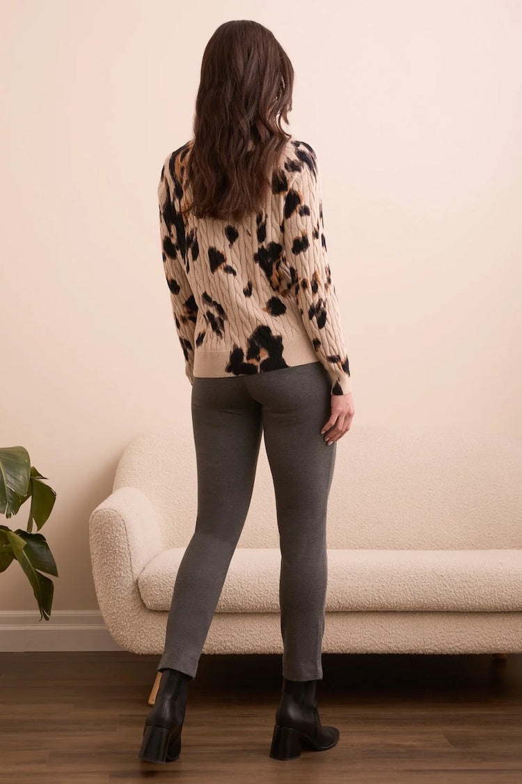 Printed Cable Cotton Crew Neck Sweater