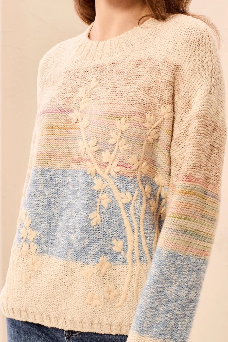 Tribal Knit Embroidered Long Sleeve Sweater