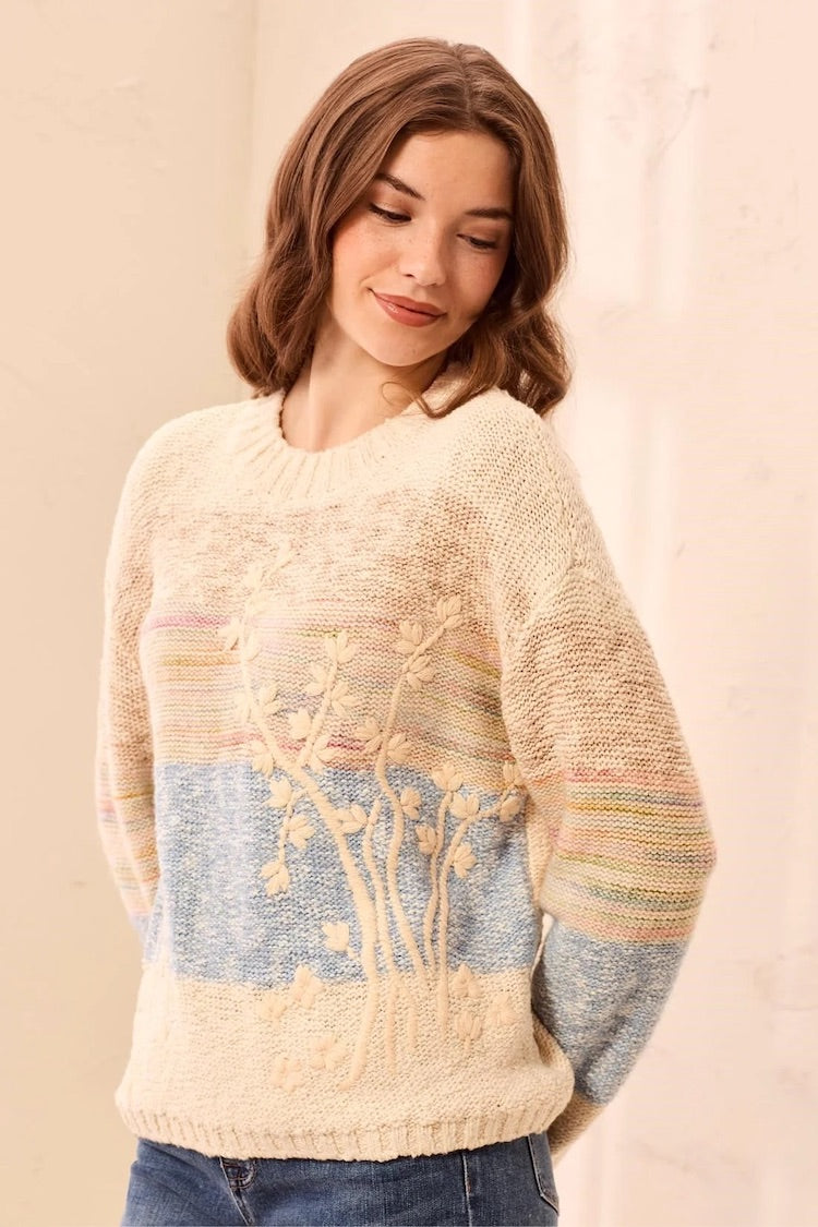Tribal Knit Embroidered Long Sleeve Sweater