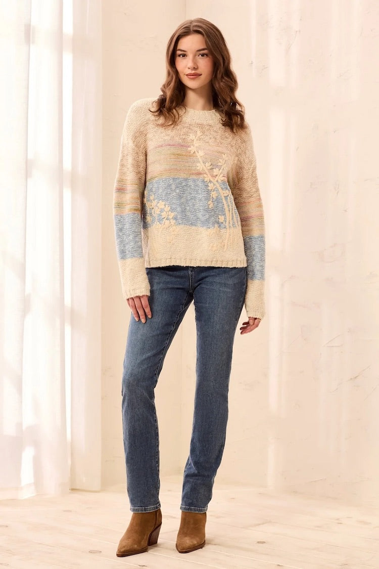 Tribal Knit Embroidered Long Sleeve Sweater