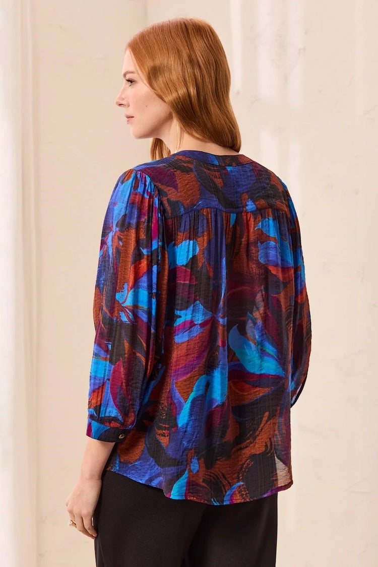 Tribal Flowy Dolman Sleeve Blouse With Self-Covering Buttons