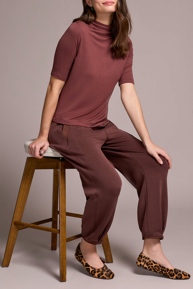 Funnel Neck Elbow Sleeve Top