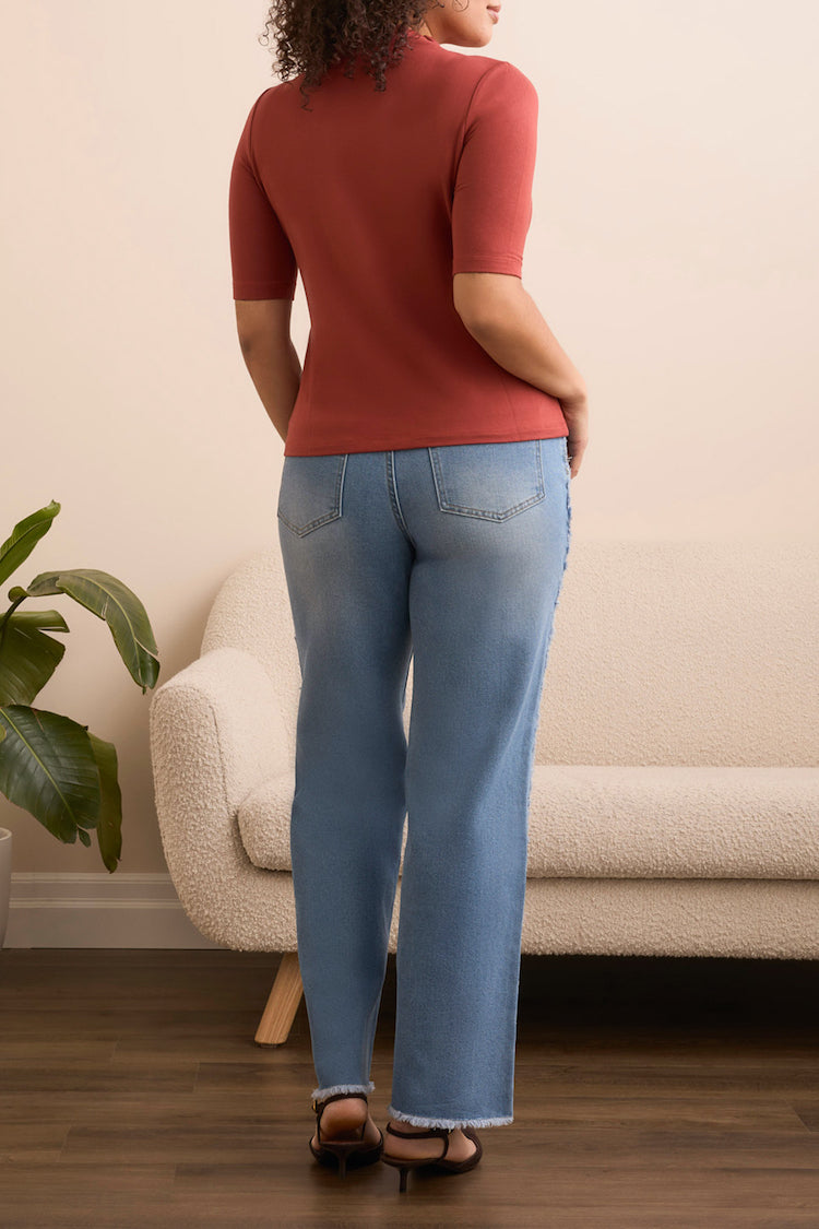 Funnel Neck Elbow Sleeve Top