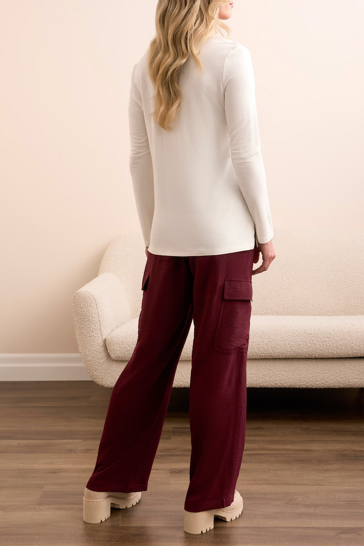 Scoop Neck Long Sleeve Top With Side Slits