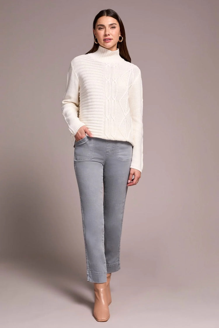 Vintage Washed Cable Knit Mock Neck Sweater