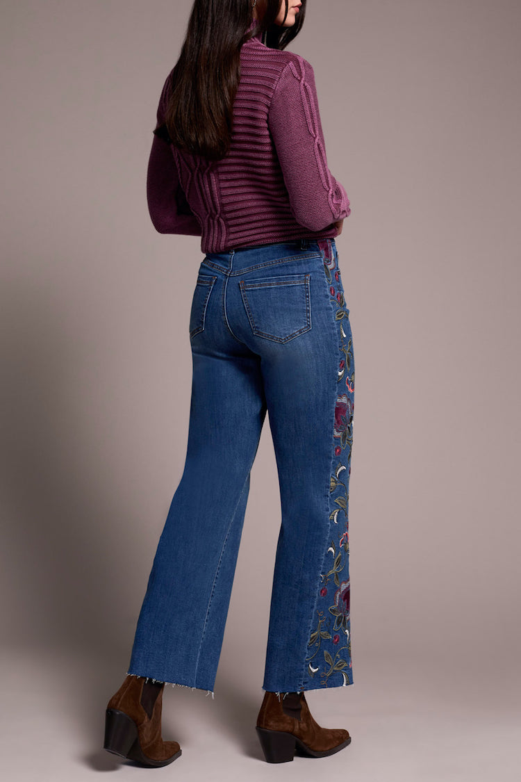 Embroidered Brooke Hugging Wide Leg Jeans
