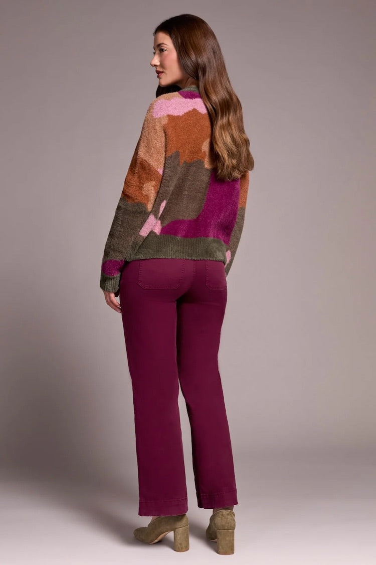 Fuzzy Intarsia Crew Neck Sweater