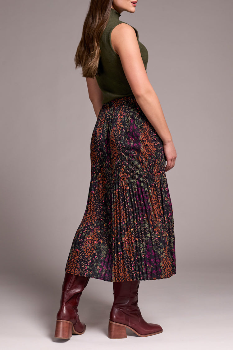 Print Pleat Skirt With Slit