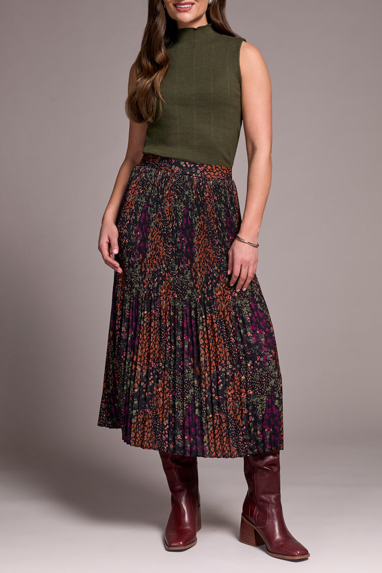 Print Pleat Skirt With Slit