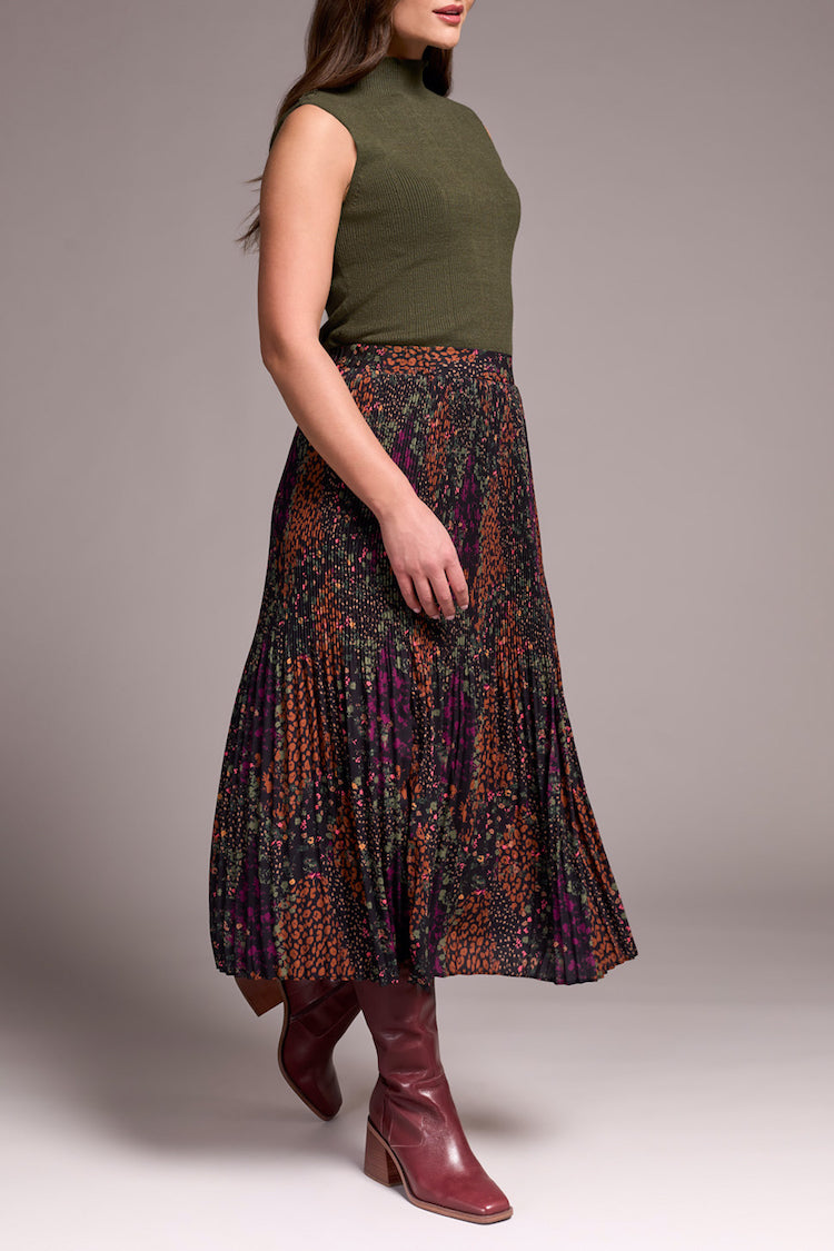 Print Pleat Skirt With Slit