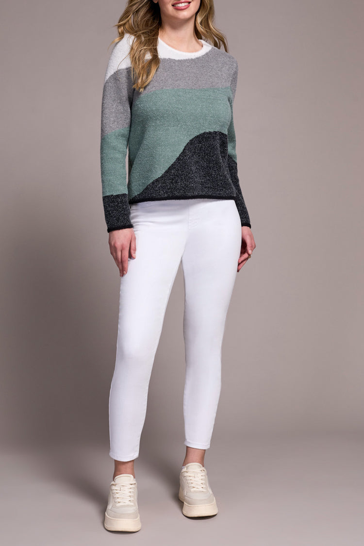 Fuzzy Double Knit Crew Neck Sweater