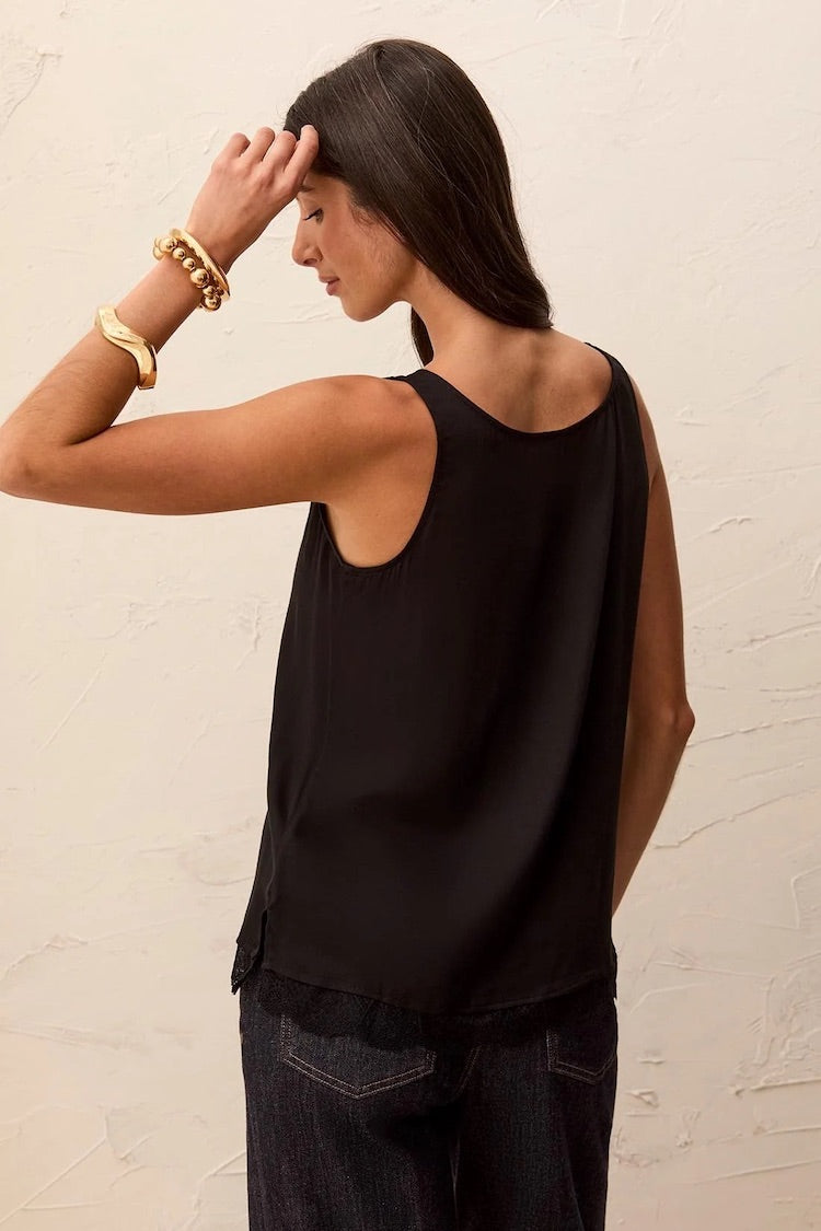 Tribal Satin Feel V-Neck Cami With Lace Trim